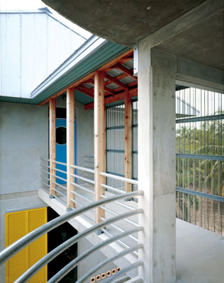 
A bridge provides breezy passage to the second-story bedroom quarters, marked by a blue porthole door in keeping with the nautical theme. Beth and Ron's daughter, Stellar, says there is something 'very mysterious' about the porthole, it whistles in the wind. When she looks through it at night, all she can see are 'creepy shadows of unknown objects.”
